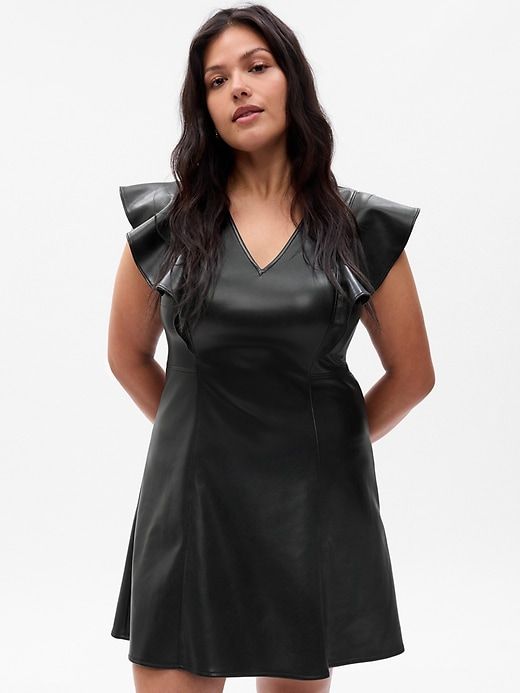 Vegan Leather Flutter Mini Dress sold by GAP product image thumbnail 4