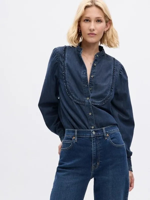Ruffle Bib Denim Shirt sold by GAP