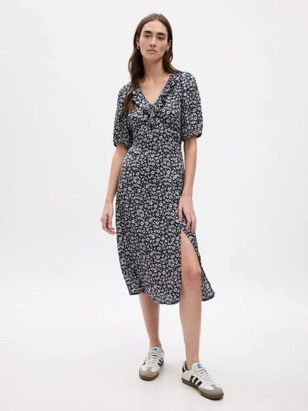 Puff Sleeve Ruffle Midi Dress sold by GAP