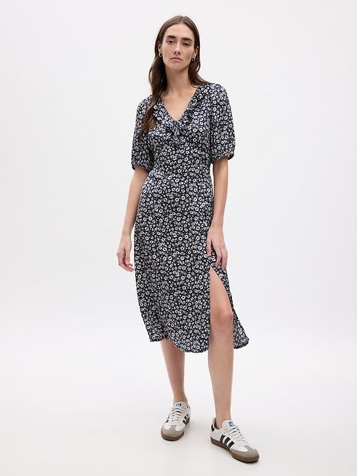 Puff Sleeve Ruffle Midi Dress sold by GAP