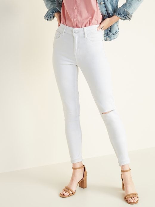 Mid-Rise Distressed Rockstar Super Skinny White Ankle Jeans for Women sold by GAP product image thumbnail 5