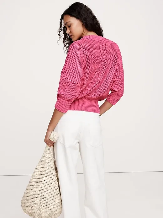 Cotton Cropped Puff-Sleeve Sweater sold by Banana Republic product image thumbnail 2