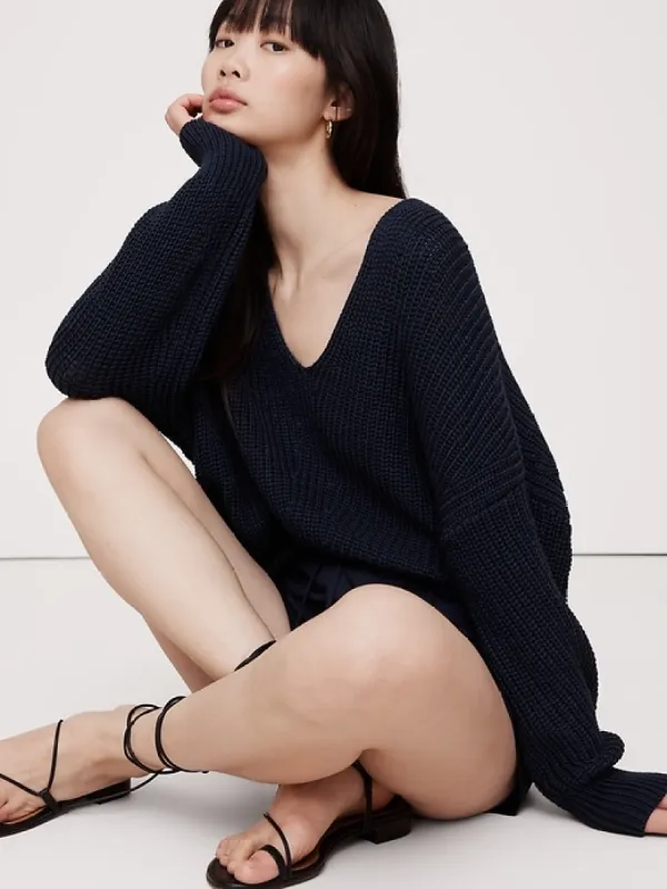 Oversized Ribbed V-Neck Sweater Tunic sold by Banana Republic