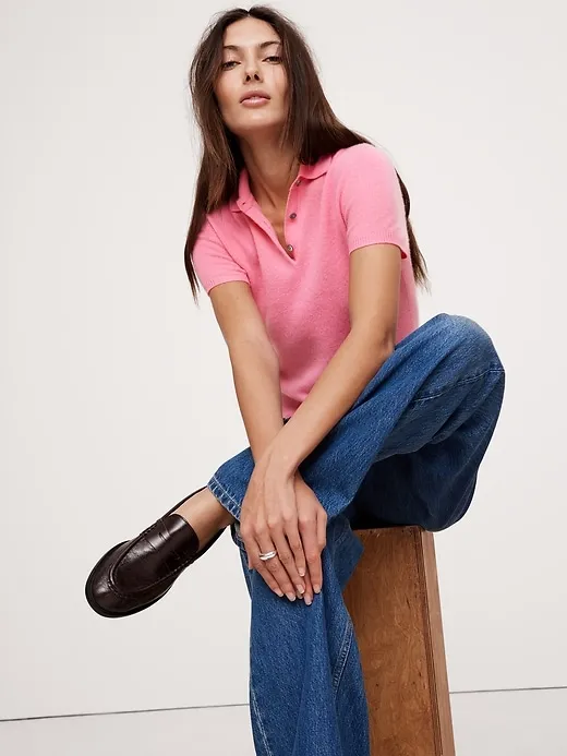 Lightweight Cashmere Short-Sleeve Sweater Polo sold by Banana Republic