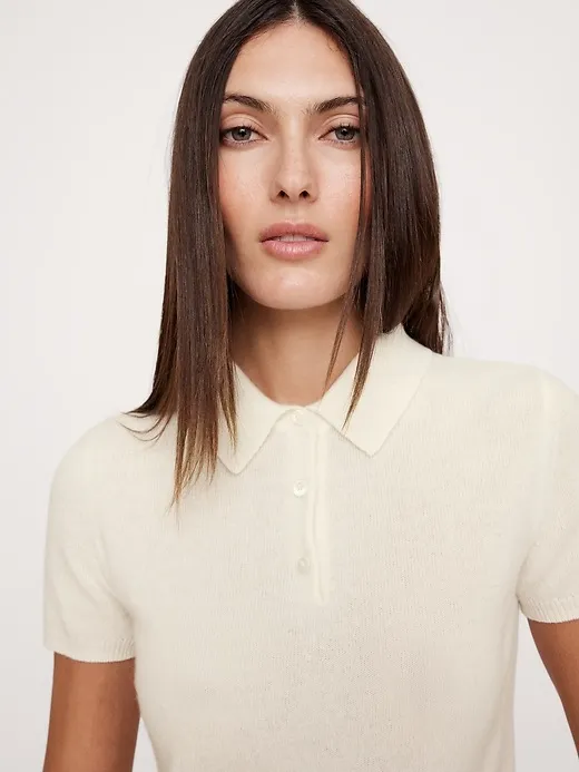 Lightweight Cashmere Short-Sleeve Sweater Polo sold by Banana Republic product image thumbnail 3