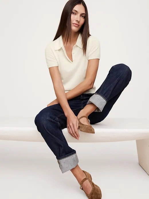 Lightweight Cashmere Short-Sleeve Sweater Polo sold by Banana Republic