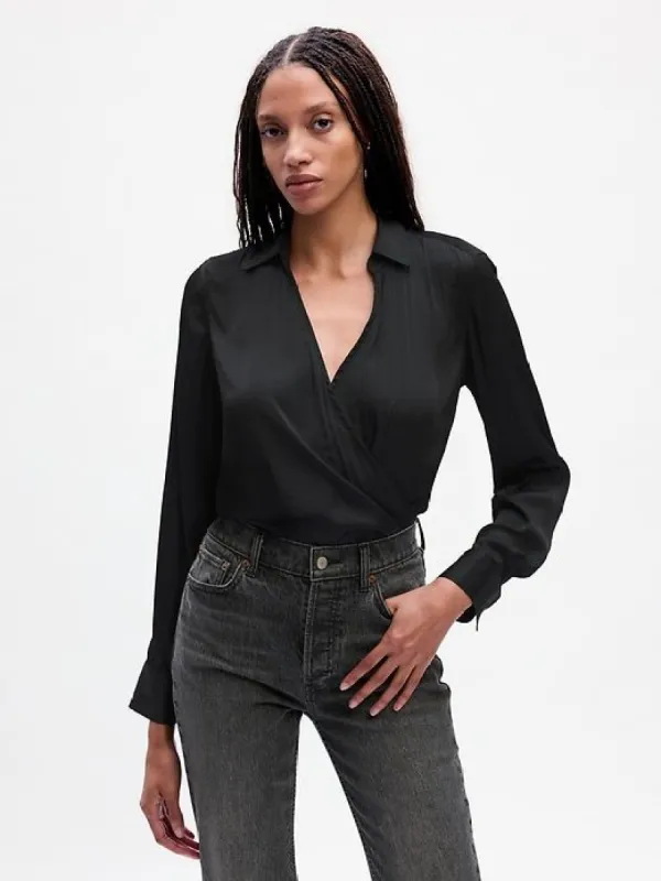 Satin Wrap Bodysuit sold by GAP