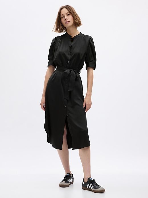 Puff Sleeve Satin Midi Shirtdress sold by GAP