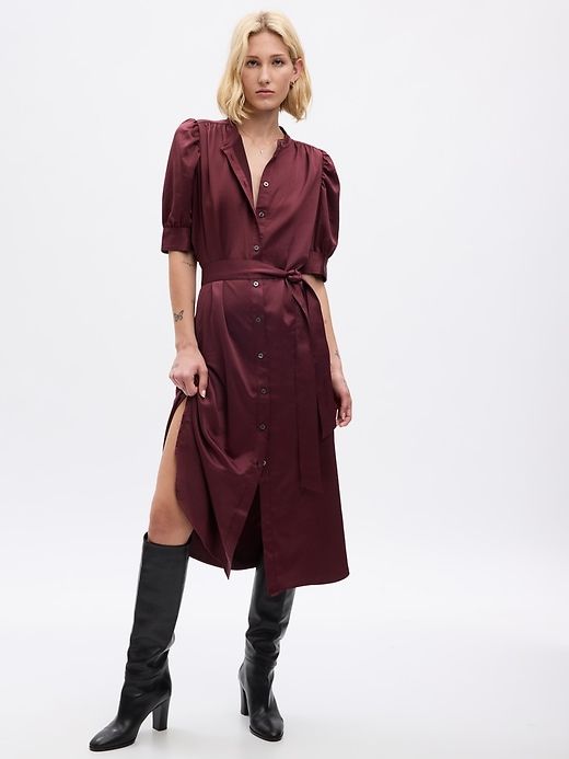 Puff Sleeve Satin Midi Shirtdress sold by GAP