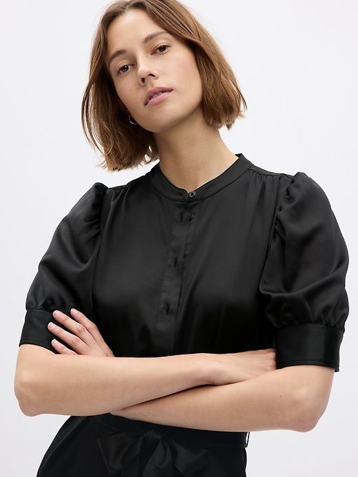 Puff Sleeve Satin Midi Shirtdress sold by GAP product image thumbnail 4