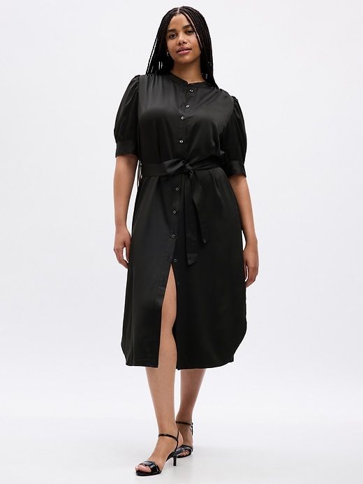 Puff Sleeve Satin Midi Shirtdress sold by GAP product image thumbnail 5