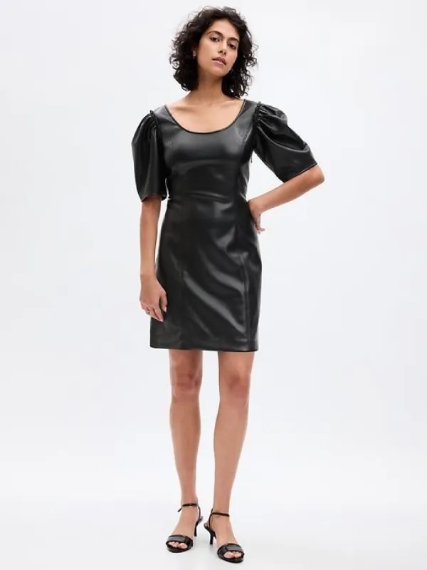 Vegan Leather Puff Sleeve Mini Dress sold by GAP
