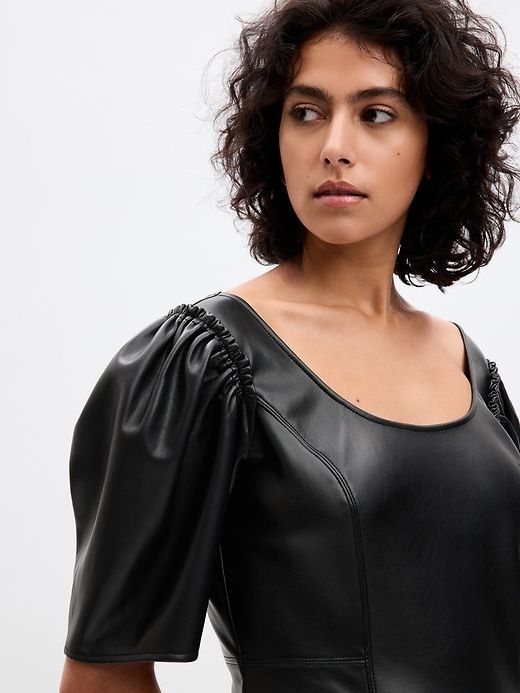 Vegan Leather Puff Sleeve Mini Dress sold by GAP product image thumbnail 3