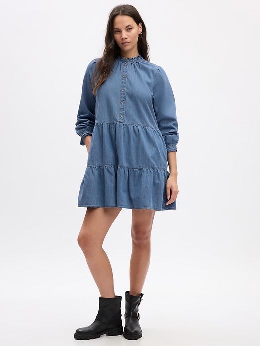 Tiered Denim Mini Shirtdress sold by GAP product image thumbnail 4