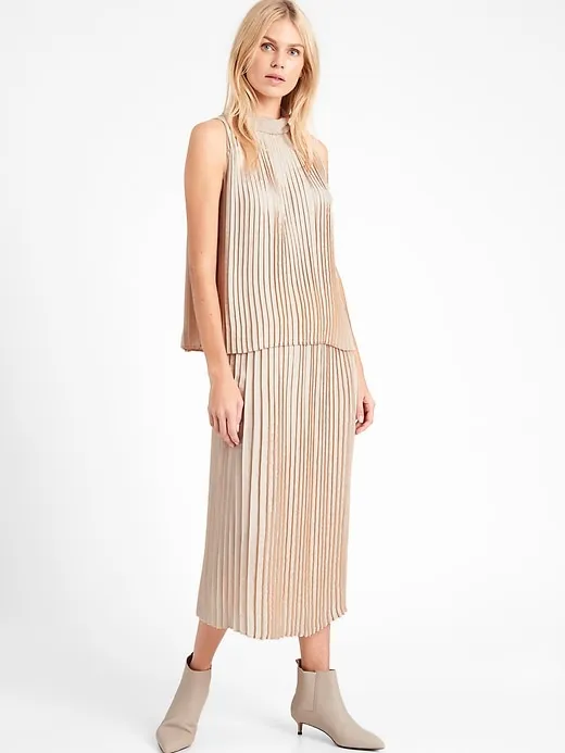 Snake Print Pleated Midi Skirt sold by Banana Republic