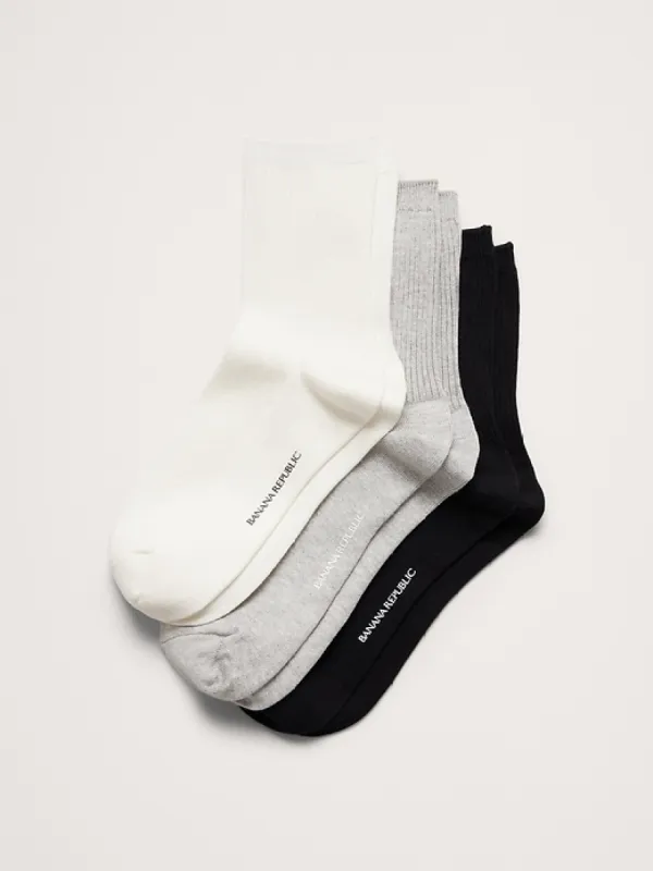Silk-Cotton Crew Sock 3-Pack made by Banana Republic