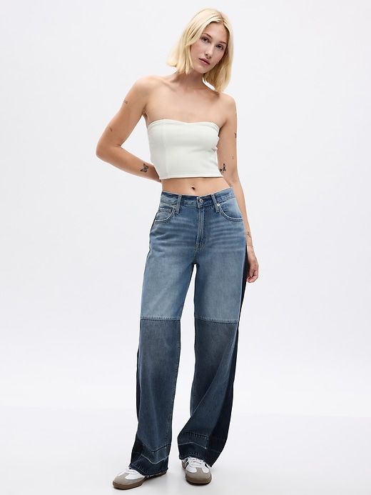 Mid Rise Patchwork Wide-Leg Jeans sold by GAP