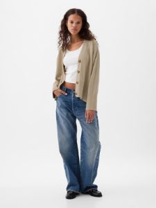 24/7 Split-Hem Linen-Blend Oversized Cardigan sold by GAP