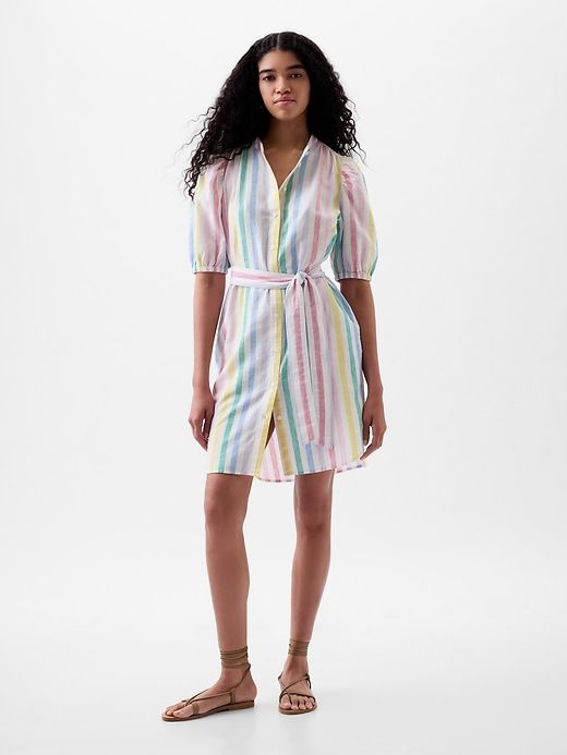 Linen-Cotton Puff Sleeve Mini Shirtdress sold by GAP