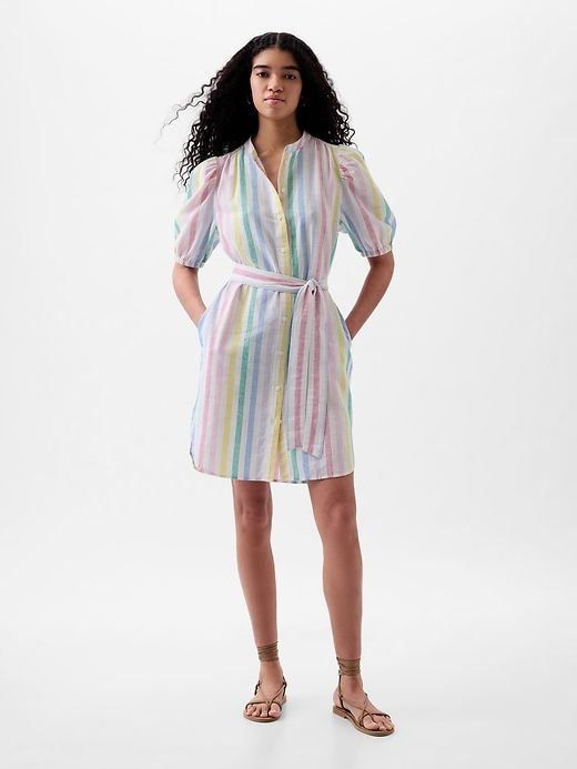 Linen-Cotton Puff Sleeve Mini Shirtdress sold by GAP product image thumbnail 3