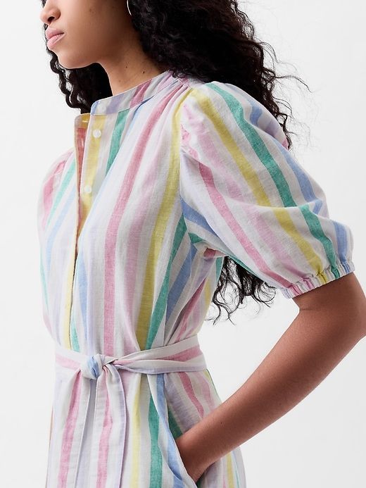 Linen-Cotton Puff Sleeve Mini Shirtdress sold by GAP product image thumbnail 4