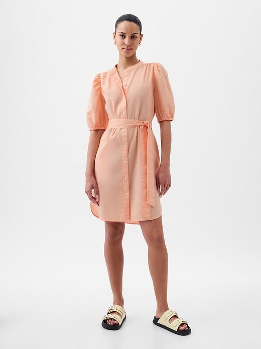 Linen-Cotton Puff Sleeve Mini Shirtdress sold by GAP