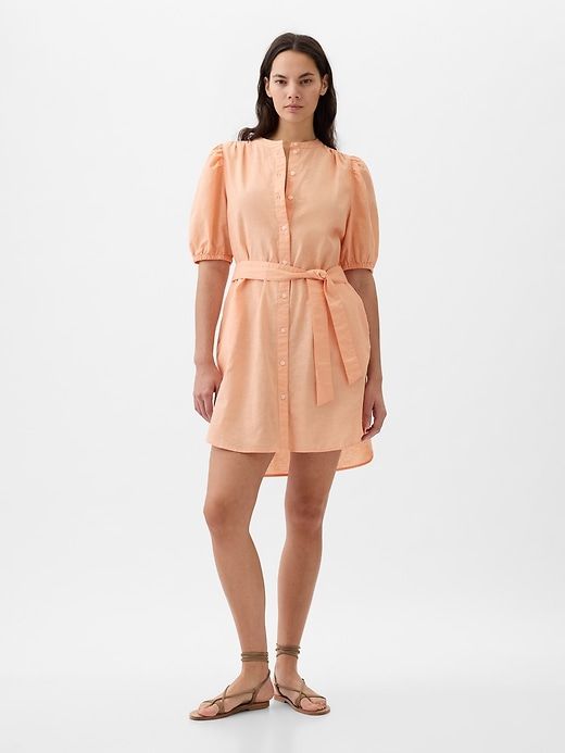 Linen-Cotton Puff Sleeve Mini Shirtdress sold by GAP product image thumbnail 4