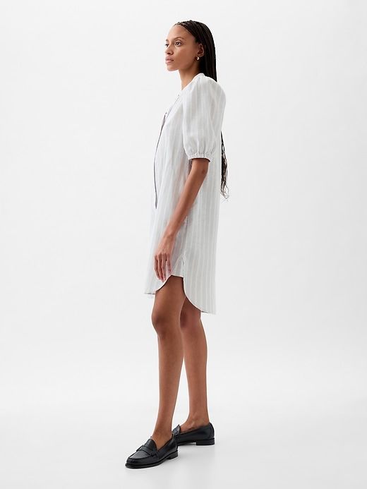 Linen-Cotton Puff Sleeve Mini Shirtdress sold by GAP product image thumbnail 3