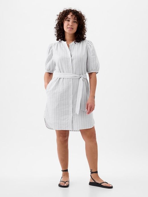 Linen-Cotton Puff Sleeve Mini Shirtdress sold by GAP product image thumbnail 4