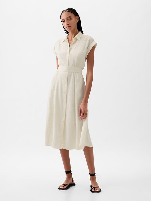 Linen-Blend Midi Shirtdress sold by GAP