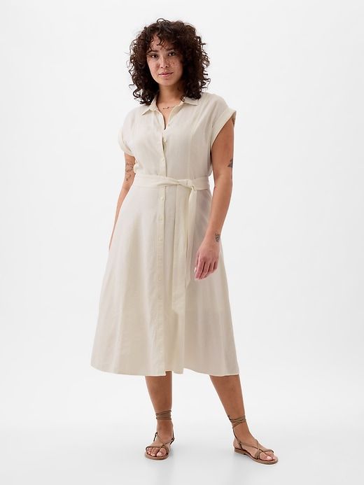 Linen-Blend Midi Shirtdress sold by GAP product image thumbnail 4