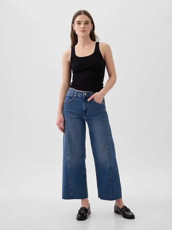 High Rise Stride Wide-Leg Ankle Jeans sold by GAP
