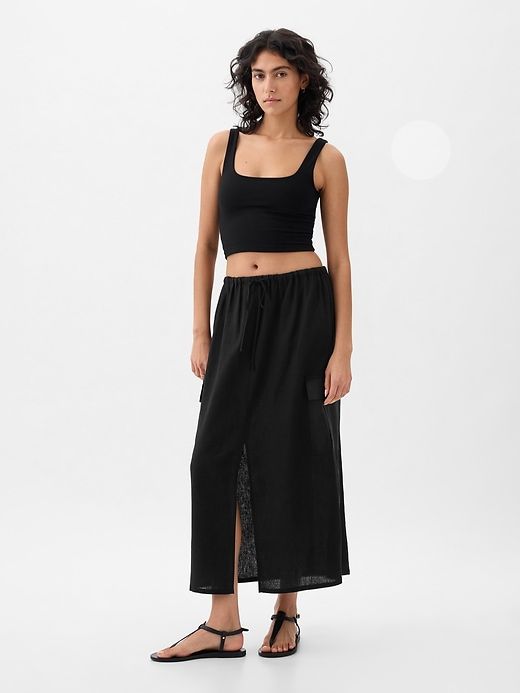 Linen-Blend Cargo Midi Skirt sold by GAP product image thumbnail 3