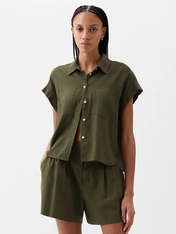 Linen-Blend Cropped Shirt sold by GAP
