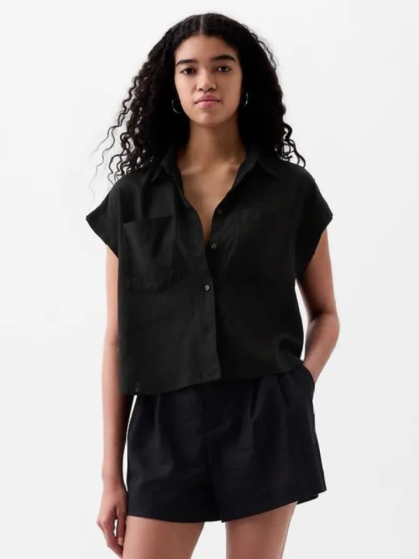 Linen-Blend Cropped Shirt sold by GAP