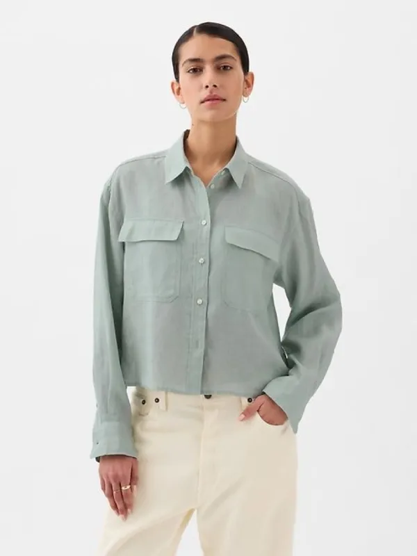 Linen Cropped Shirt sold by GAP
