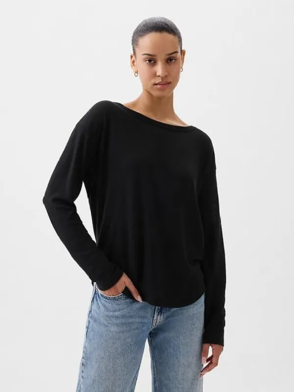 Linen-Blend Boatneck T-Shirt sold by GAP
