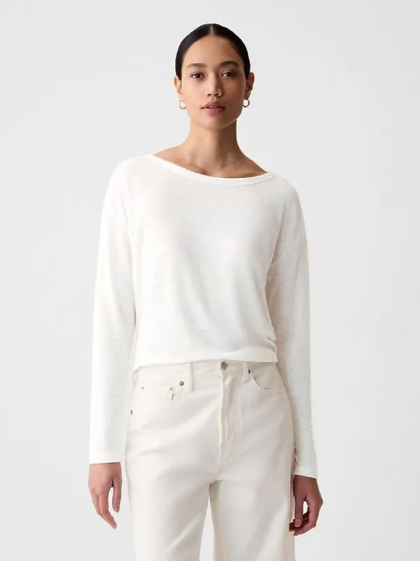 Linen-Blend Boatneck T-Shirt sold by GAP