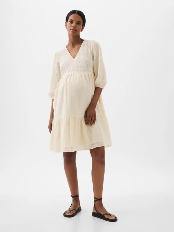 Maternity Eyelet Tiered Mini Dress sold by GAP