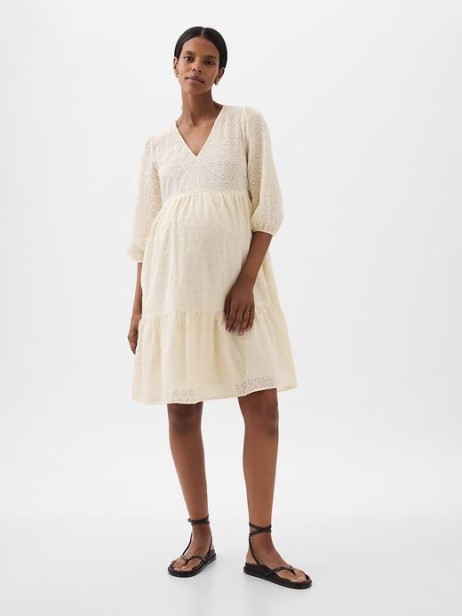 Maternity Eyelet Tiered Mini Dress sold by GAP