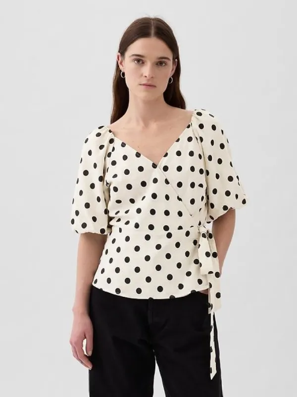 Linen-Blend Wrap Top sold by GAP