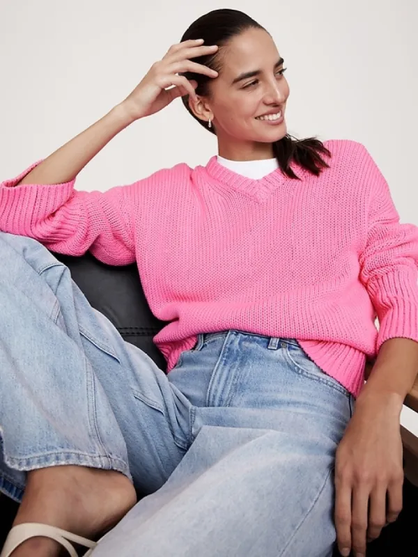 Oversized Cotton V-Neck Sweater sold by Banana Republic