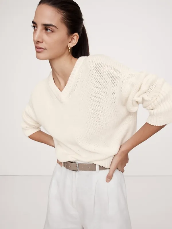 Oversized Cotton V-Neck Sweater sold by Banana Republic