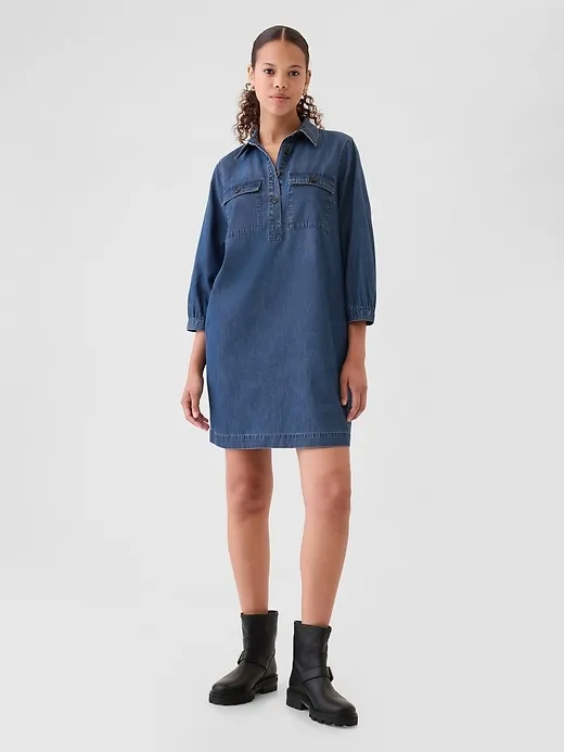 Ultrasoft Denim Utility Mini Shirtdress sold by GAP