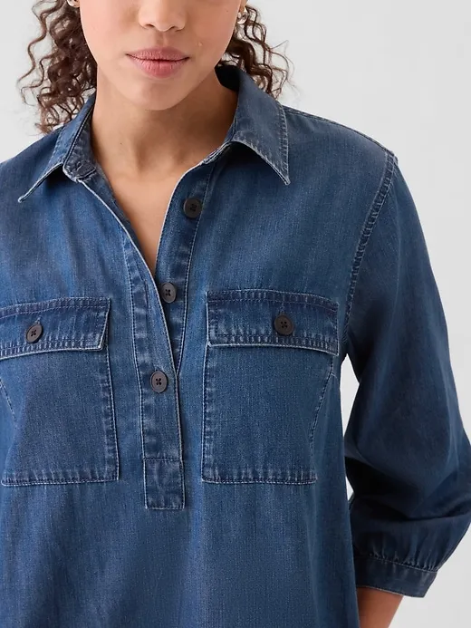 Ultrasoft Denim Utility Mini Shirtdress sold by GAP product image thumbnail 4