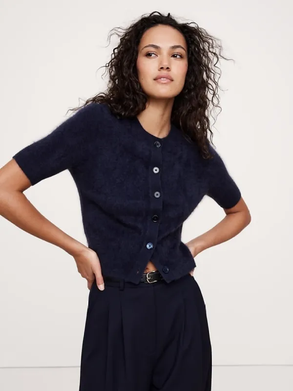 Lightweight Brushed Cashmere Short-Sleeve Cardigan Sweater sold by Banana Republic