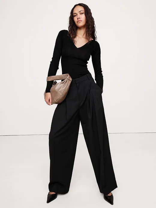 Ribbed Merino Double V-Neck Sweater sold by Banana Republic