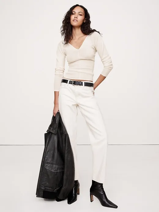 Ribbed Merino Double V-Neck Sweater sold by Banana Republic