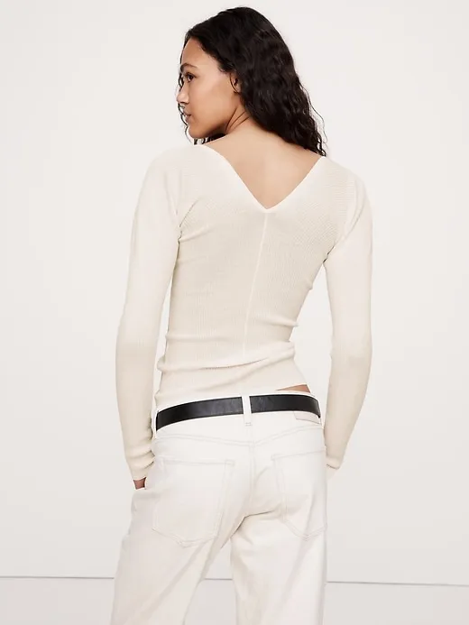 Ribbed Merino Double V-Neck Sweater sold by Banana Republic product image thumbnail 2