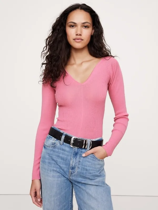Ribbed Merino Double V-Neck Sweater sold by Banana Republic